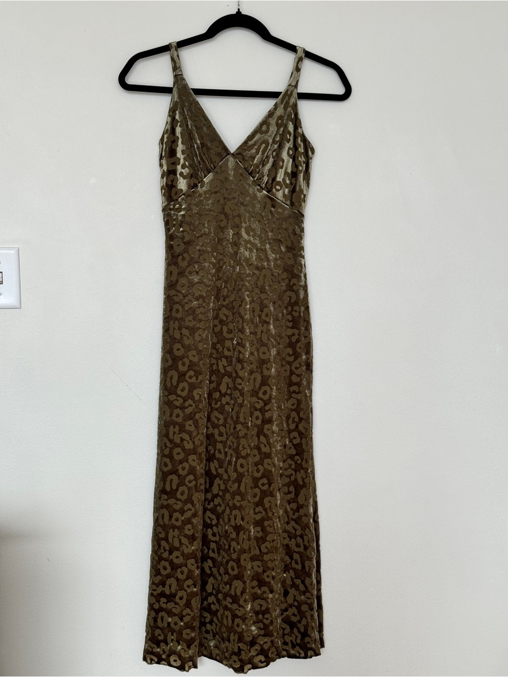 See You Monday Olive Leopard-Print Velvet Maxi Dress